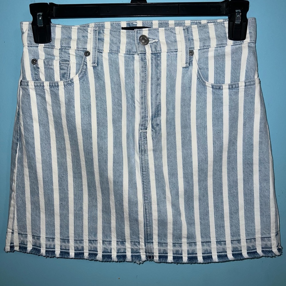 7 For All Mankind Blue and White Striped Denim Skirt